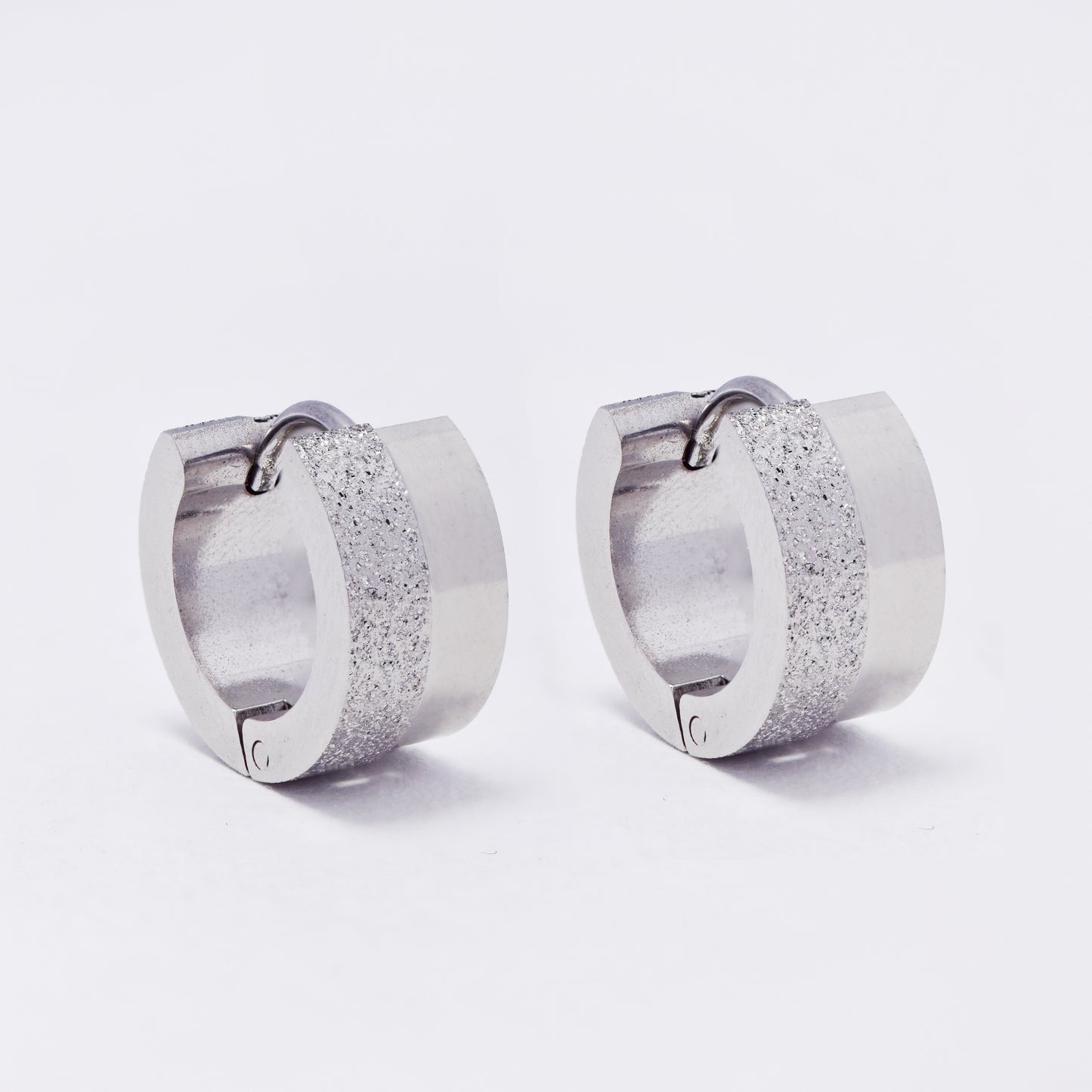 SSYE7398 - Steel 13mm x 8mm half glitter huggie earring