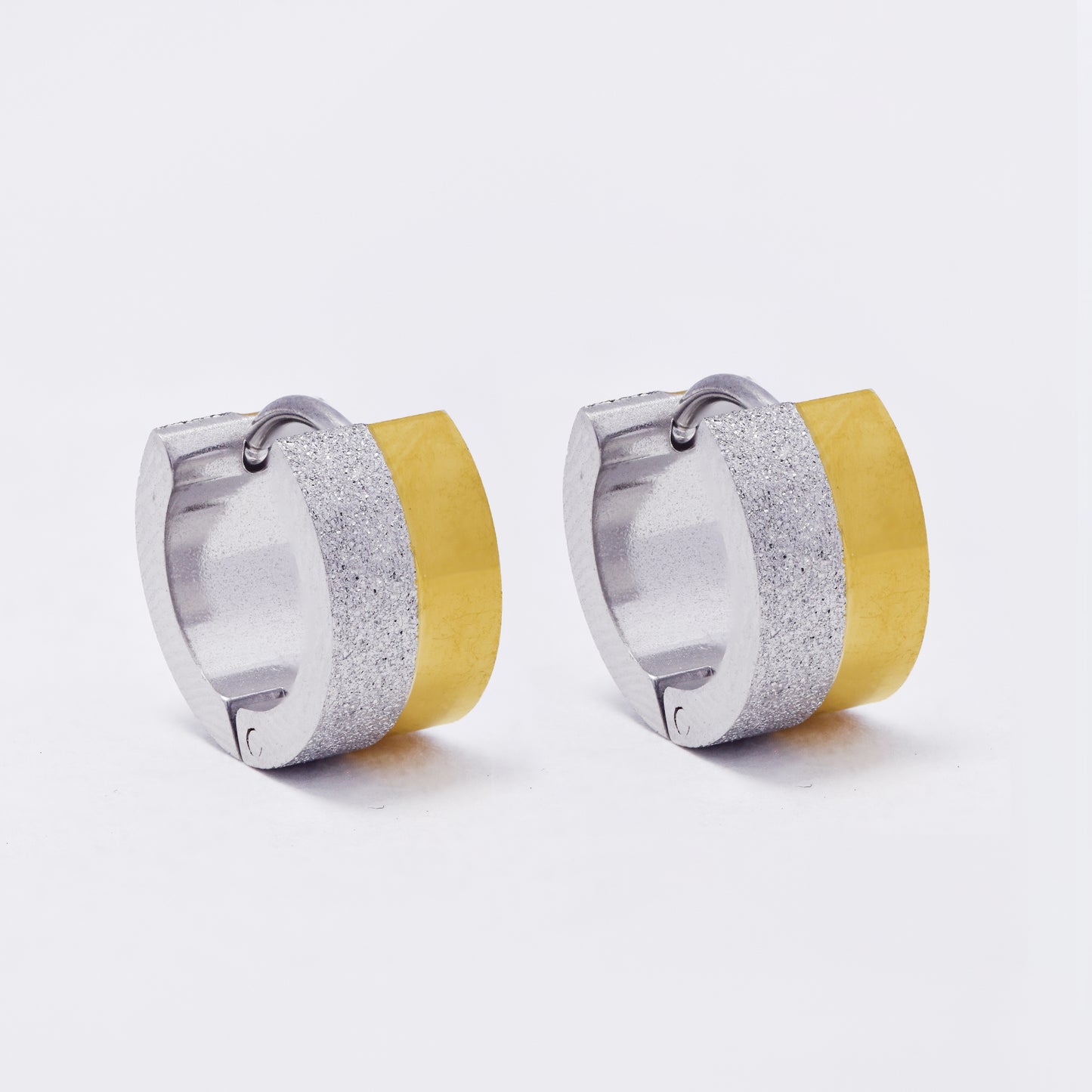 SSYE7398 - Steel 13mm x 8mm half glitter huggie earring