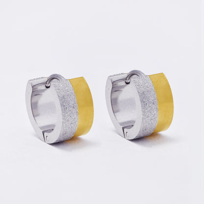 SSYE7398 - Steel 13mm x 8mm half glitter huggie earring