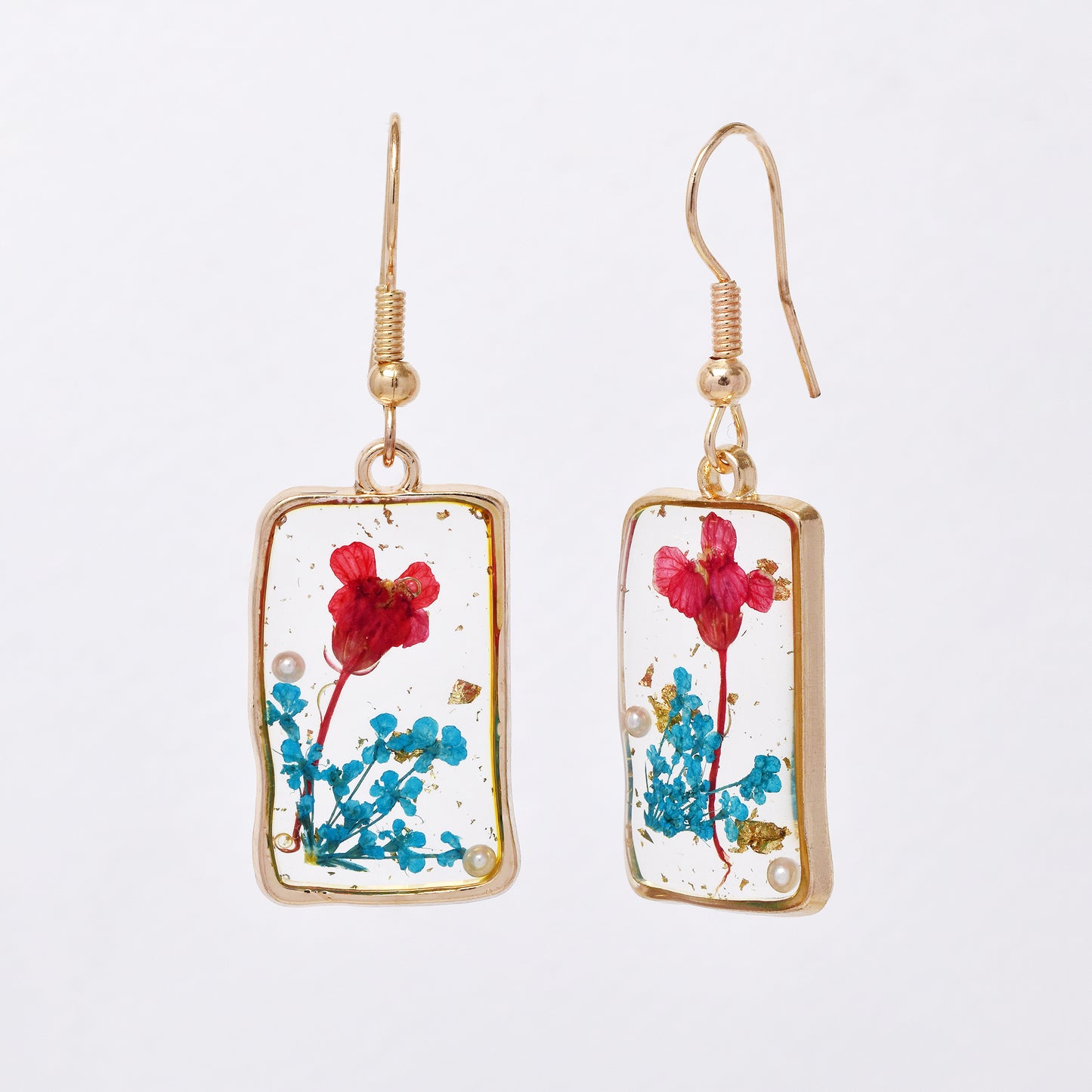 SSYE7422 - Steel 24mm x 15mm rectagular floral resin drop earring