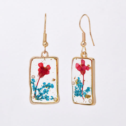 SSYE7422 - Steel 24mm x 15mm rectagular floral resin drop earring