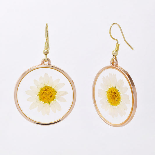 SSYE7424 - Steel 29mm round floral resin drop earring