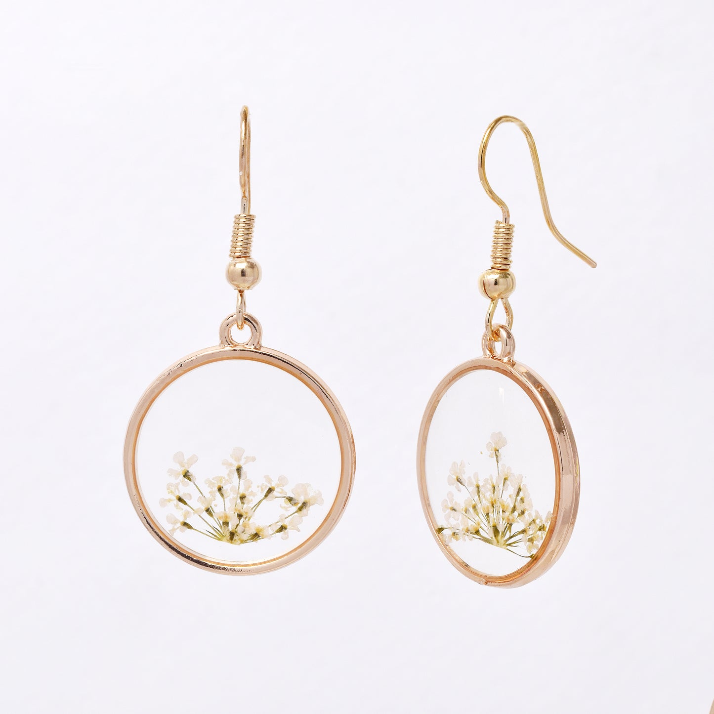 SSYE7425 - Steel 20mm round floral resin drop earring