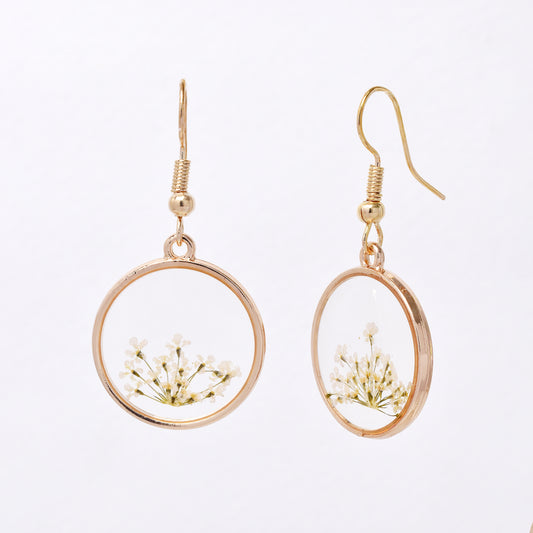 SSYE7425 - Steel 20mm round floral resin drop earring