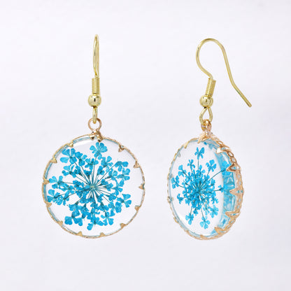 SSYE7426 - Steel 21mm round floral resin drop earring