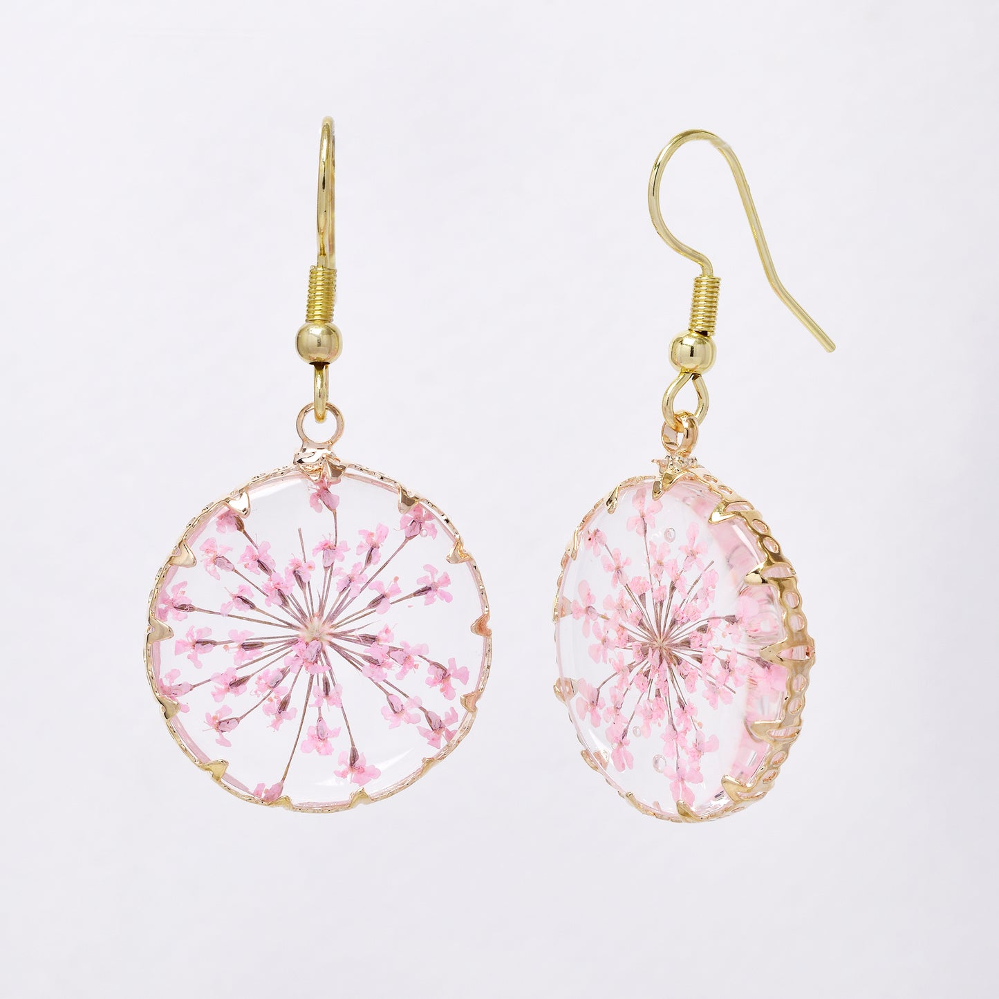 SSYE7426 - Steel 21mm round floral resin drop earring