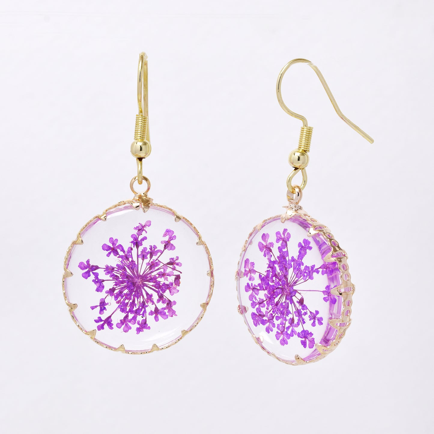 SSYE7426 - Steel 21mm round floral resin drop earring
