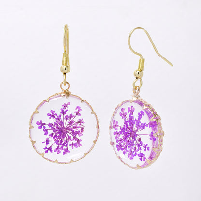 SSYE7426 - Steel 21mm round floral resin drop earring