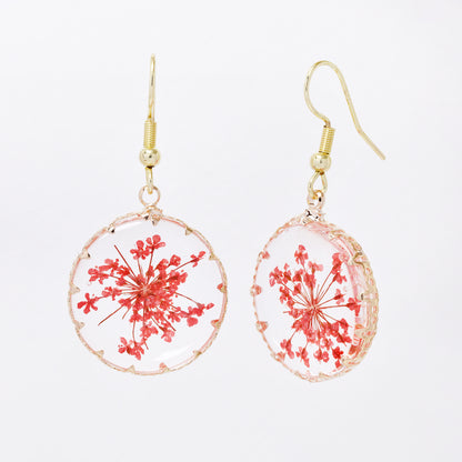 SSYE7426 - Steel 21mm round floral resin drop earring