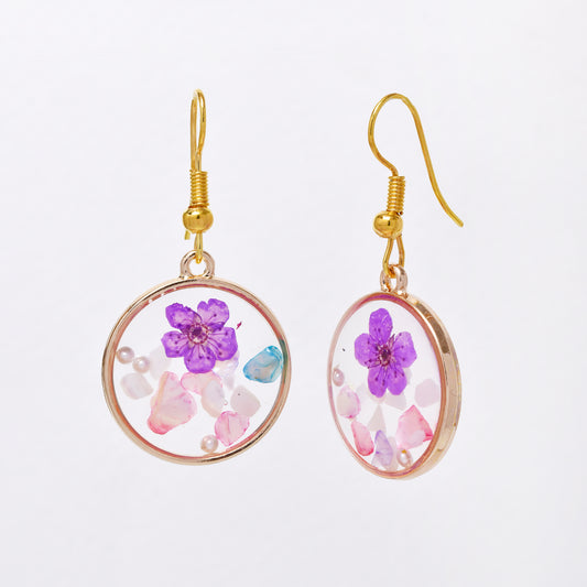 SSYE7427 - Steel 20mm round flower, crystal & faux pearl resin drop earring