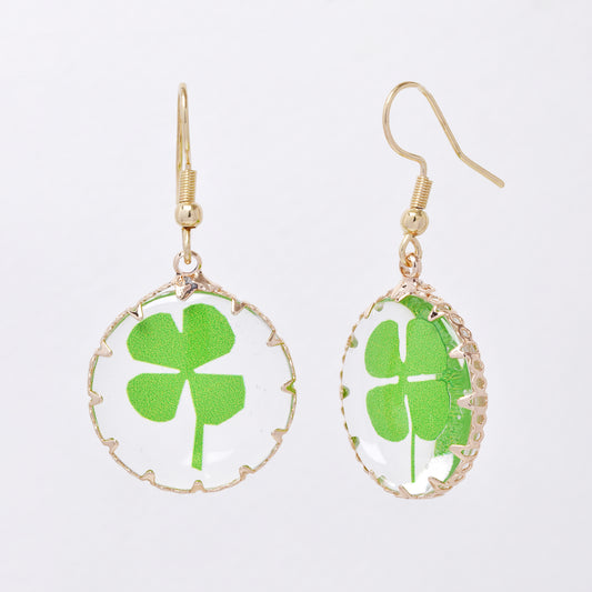 SSYE7429 - Steel 22mm round clover resin drop earring