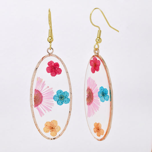 SSYE7431 - Steel 43mm x 20mm oval floral resin drop earring