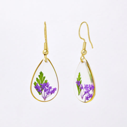 SSYE7433 - Steel 22mm x 16mm teardrop floral resin drop earring