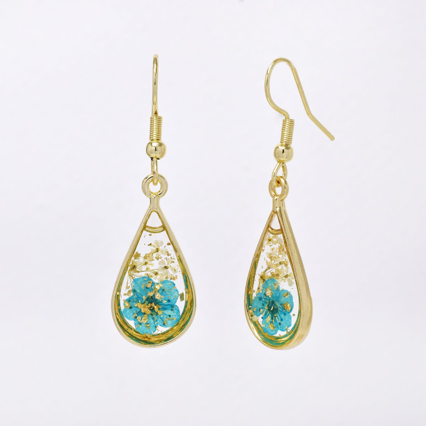 SSYE7436 - Steel 25mm x 12mm teardrop floral resin drop earring