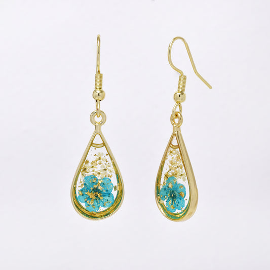 SSYE7436 - Steel 25mm x 12mm teardrop floral resin drop earring