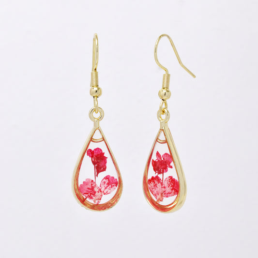 SSYE7437 - Steel 25mm x 12mm teardrop floral resin drop earring