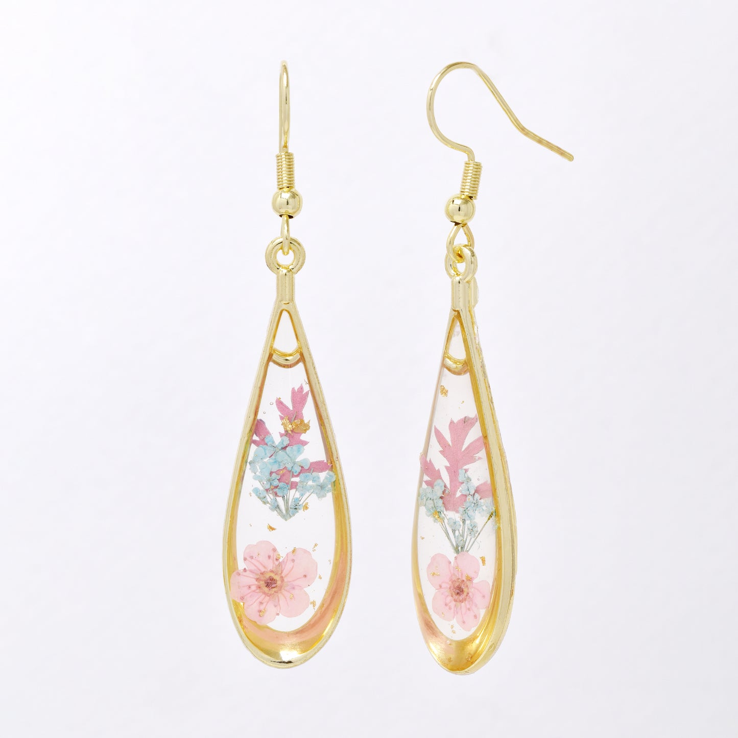 SSYE7438 - Steel 40mm x 12mm teardrop floral resin earring