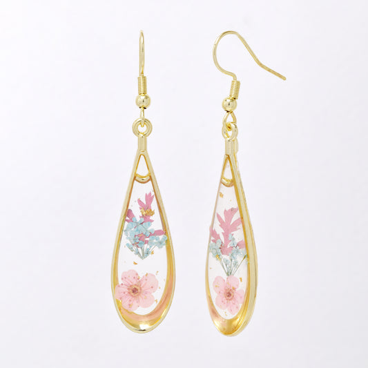 SSYE7438 - Steel 40mm x 12mm teardrop floral resin earring