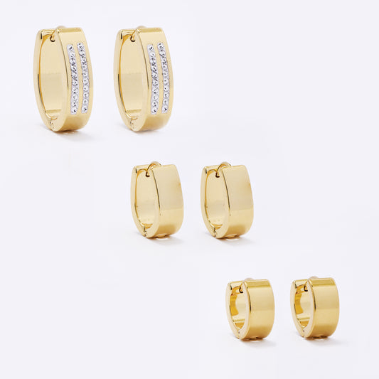SSYE7804 - Steel 13mm - 22mm CZ 3 pack huggie earrings