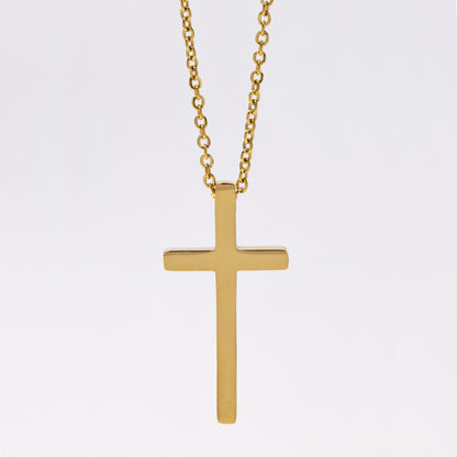 Stainless steel plain cross necklace - Cross: L31mm x W15mm chain: 45cm + 5cm extension chain