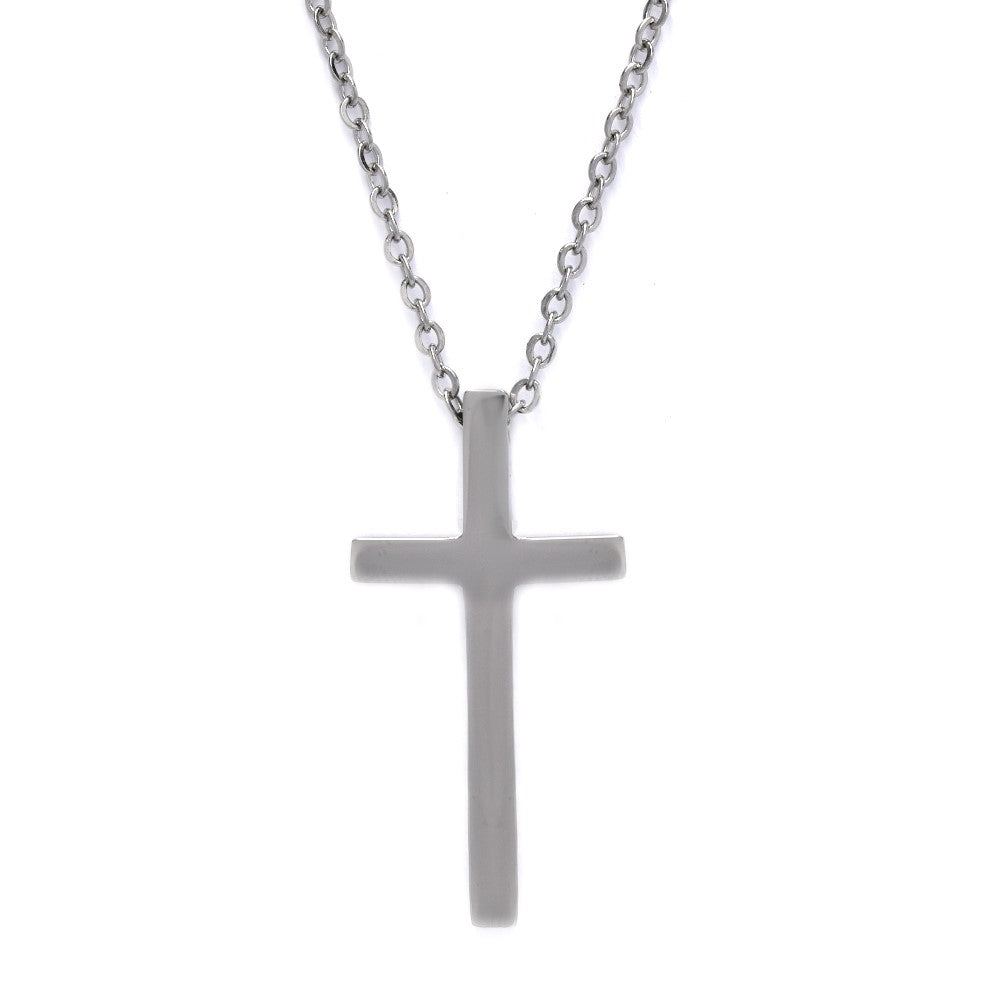 Stainless steel plain cross necklace - Cross: L31mm x W15mm chain: 45cm + 5cm extension chain