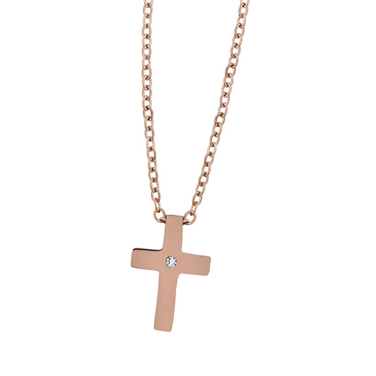 Stainless steel cubic zirconia centre cross necklace - Cross: L16mm x W11mm chain: 45cm + 5cm extension chain - SSYN2089