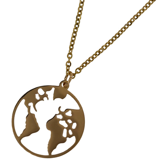 Stainless steel world map necklace - map: 20mm chain: 45cm + 5cm extension chain - SSYN2091