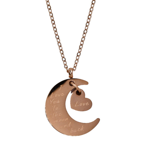 Stainless steel moon heart engraved necklace - Moon: L16mm x W14mm chain: 45cm - SSYN2096