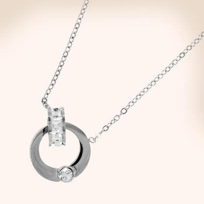 Stainless steel cubic zirconia entwined necklace - Circle:L12mm x W15m chain: 44cm + 6cm extension chain - SSYN2098