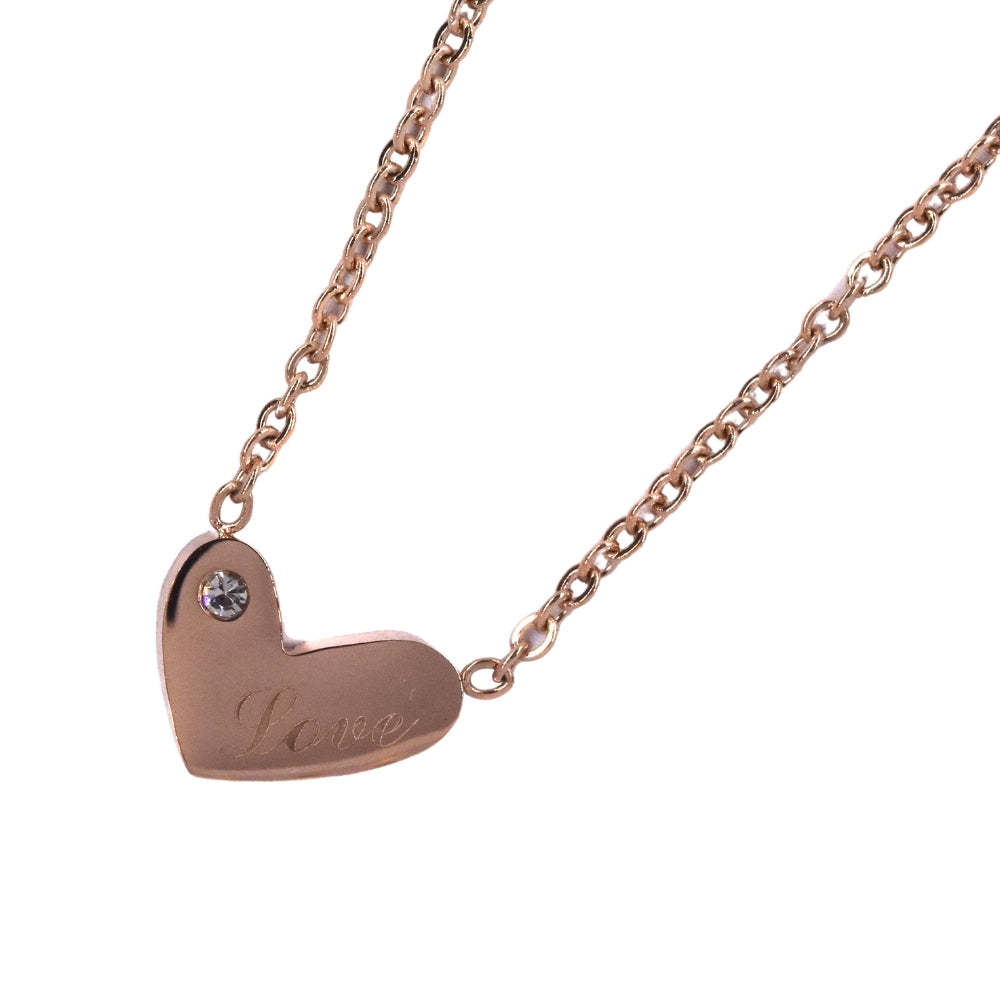 Stainless steel rose gold love cubic zirconia heart necklace - Heart: L9mm x W12mmchain: 43cm - SSYN2106