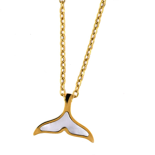 Stainless steel gold whale tail necklace - SSYN3559