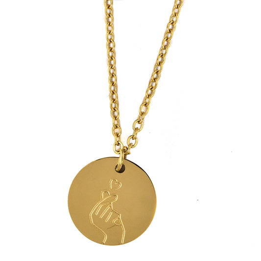 Stainless steel finger heart disc necklace - 41cm + 6cm extension chain - SSYN3560