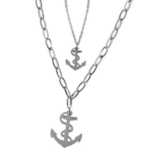 Stainless steel double chain anchor necklace - SSYN3713