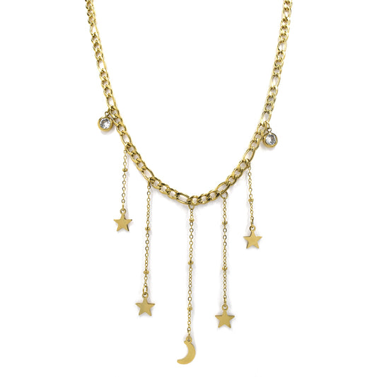 Stainless steel moon star drop charm necklace - SSYN4072