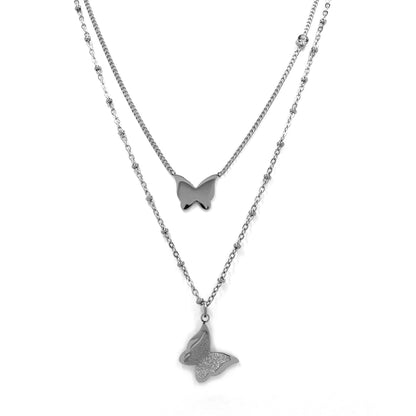 Stainless steel butterfly charm double necklace