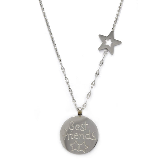 Stainless steel best friend disc and star necklace