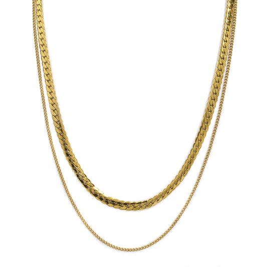 Stainless steel 1mm x 44cm curb and 4mm x 39cm herringbone layered chain - SSYN4285