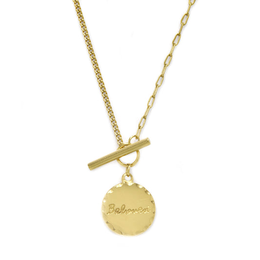 Gold plated Stainless steel Beloved disc on two link chain - SSYN4286