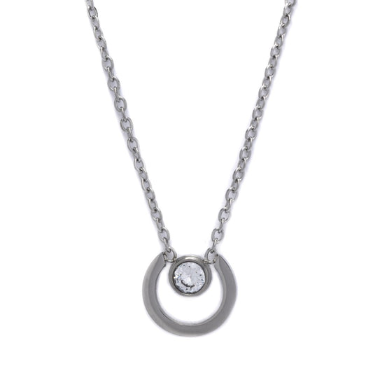 Stainless steel Cubic zirconia  open circle necklace - SSYN4447