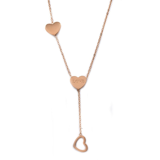 Stainless steel LOVE heart Y necklace