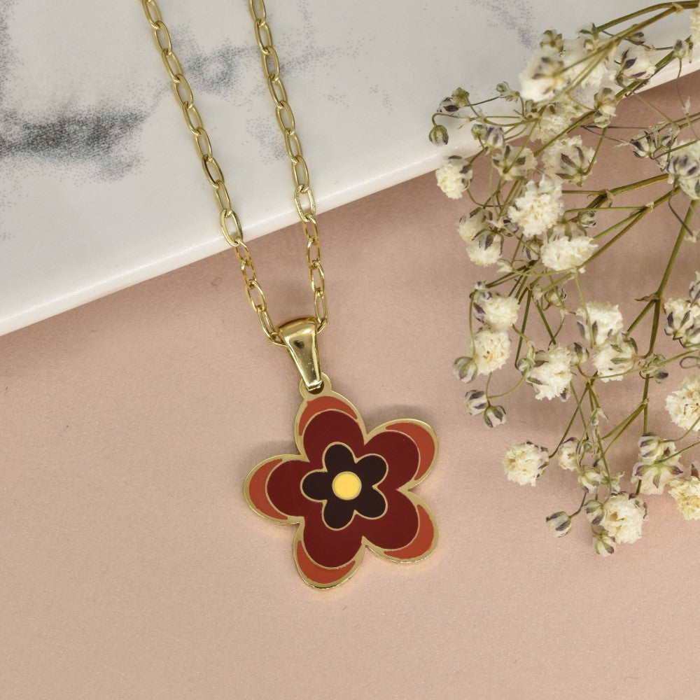 Stainless steel chain with enamel flower - SSYN4461