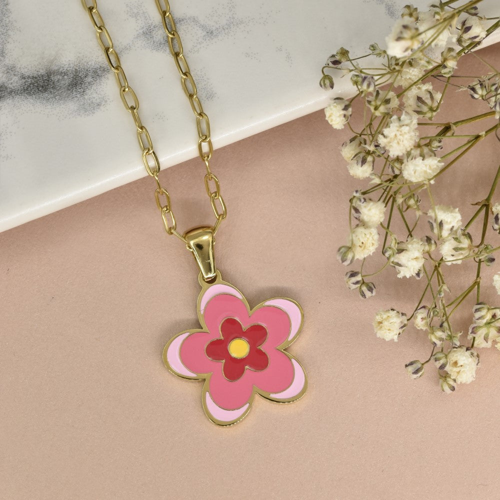 Stainless steel chain with enamel flower - SSYN4461