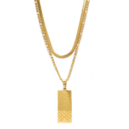 Stainless steel gold double necklace with disk - SSYN4561