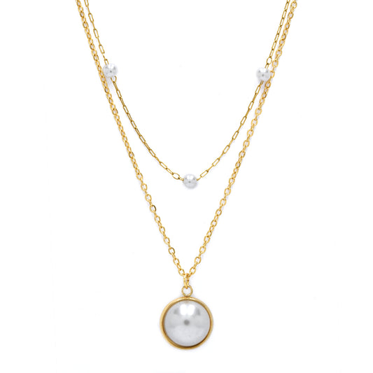 Stainless steel double layered with necklace with pearls - SSYN4563