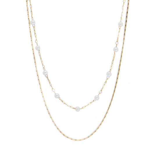 Stainless steel 40cm and 36+5cm layered pearl necklace - SSYN4630