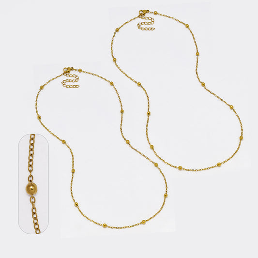 2 Pack Stainless steel 1mm x 45cm + 5cm gold bead anchor chain - SSYN4805