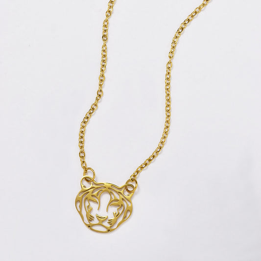 Stainless steel silver necklace with tiger pendant - SSYN4991