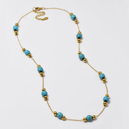 Stainless steel turquoise and silver beaded necklace - SSYN5014A