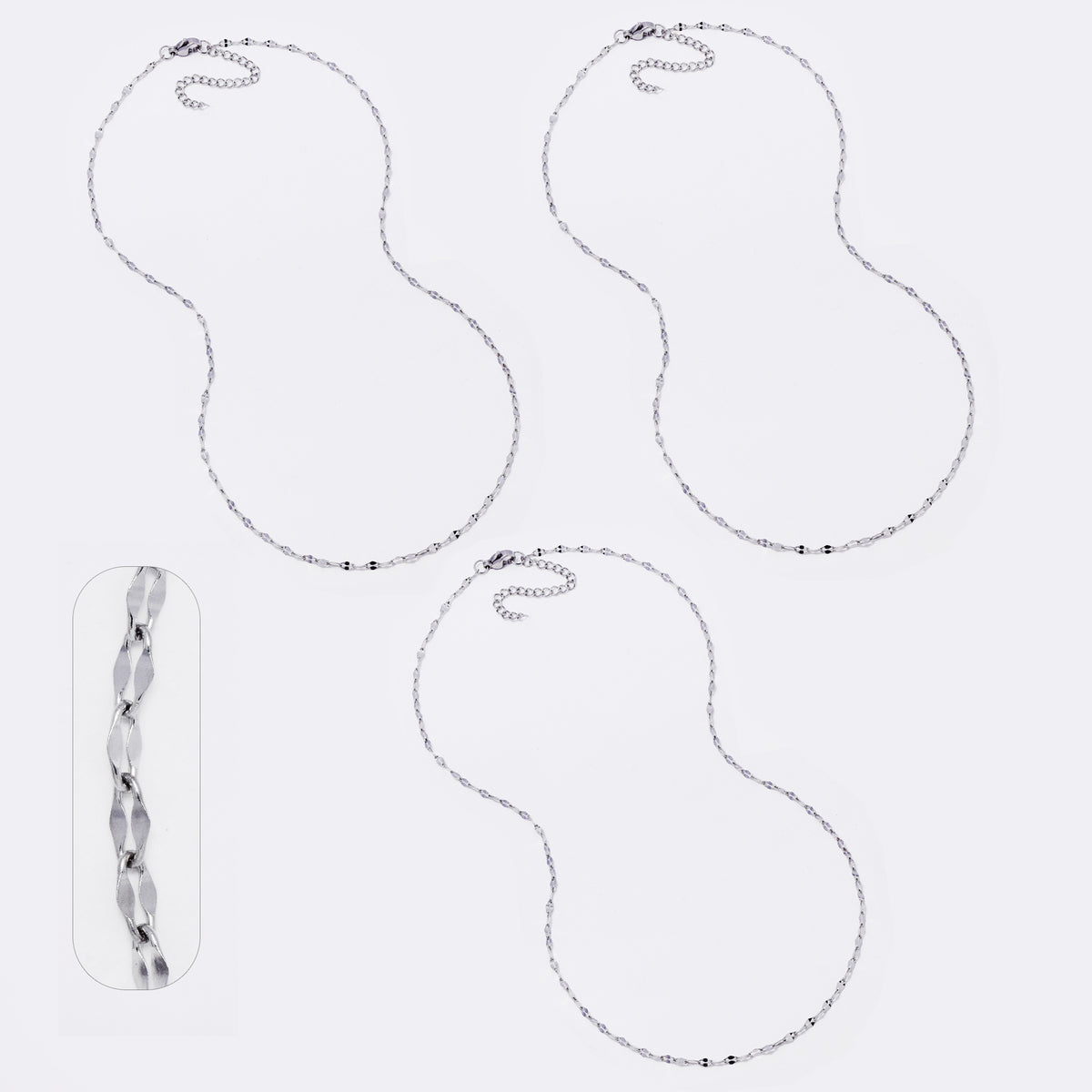 3 Pack Stainless steel 2mm x 45+5cm sequin chain - SSYN5041