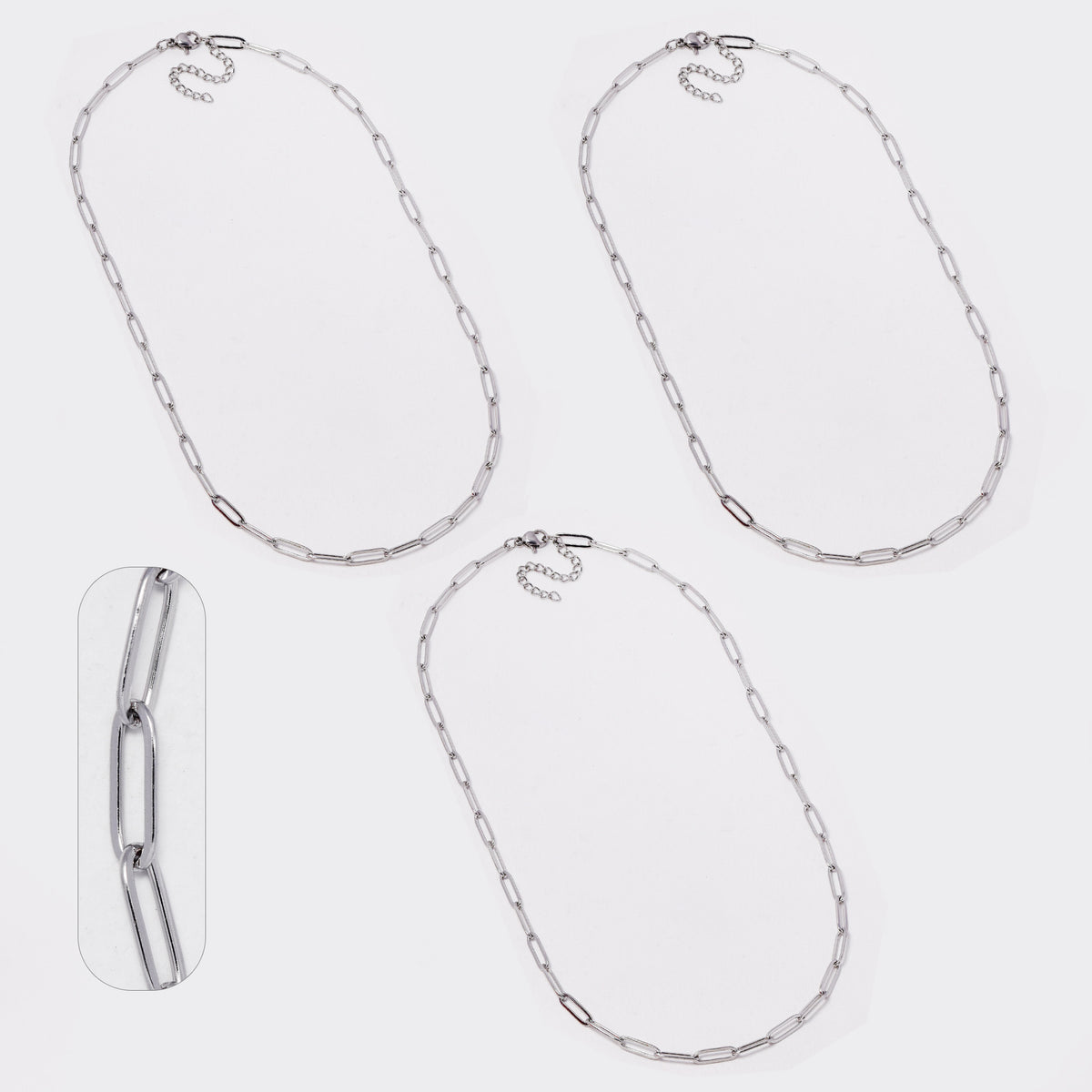 3 Pack Stainless steel 45+5cm paper clip link chain - SSYN5043
